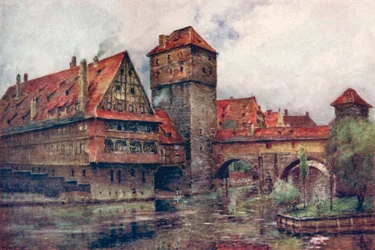 Henkersteg, med Wasserturm, Nürnberg, Tyskland, c1905