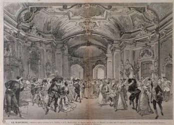 Illustrationer till operan Le Maschere av Pietro Mascagni för föreställningen på teatro alla Scala i Milano
