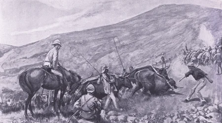Transportsvårigheter vid Barberton: Hur kanonerna och vagnarna kom upp i bergen, illustration från After Pretoria: The Guerilla War, 1902