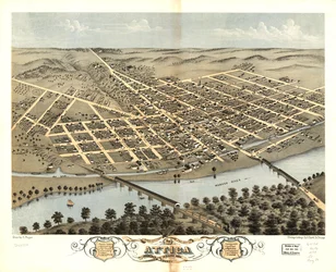Fågelperspektiv över staden Attica, Fountain County, Indiana 1869. LOC 73693378