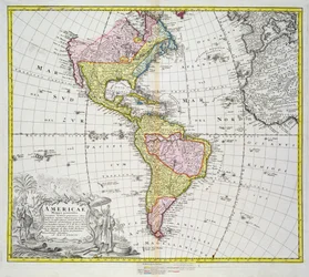 Karta över Amerika, utgiven av Homann, 1746 (färggravyr)