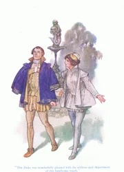 Hertigen var underbart nöjd med adressen och utspelet av denna stiliga ungdom (Twelth Night), från Tales from Shakespeare pub. av Ward Lock & Co Ltd