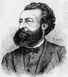 Porträtt av Ulrich de Fonvielle (1833-1911), fransk journalist och literator - Gravyr av Lemot från 1870