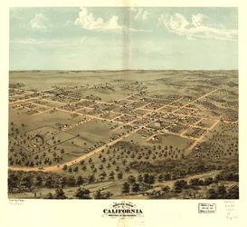 Fågelperspektiv över Kalifornien, Moniteau Co, Missouri 1869. LOC 73693471