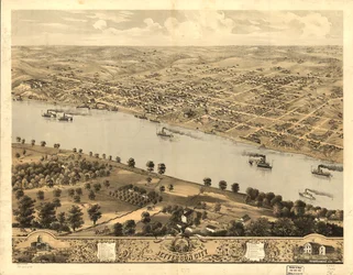 Fågelperspektiv över Jefferson City, huvudstad i Missouri 1869. LOC 73693479