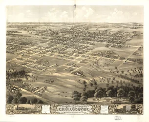 Fågelperspektiv över staden Chillicothe, Livingston Co, Missouri 1869. LOC 73693472