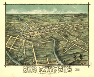 Fågelperspektiv över staden Paris, Bourbon County, Kentucky 1870. LOC 73693417