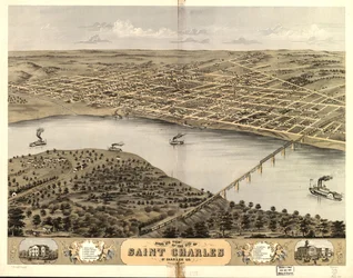 Fågelperspektiv över staden Saint Charles, St. Charles Co, Missouri 1869. LOC 73693488