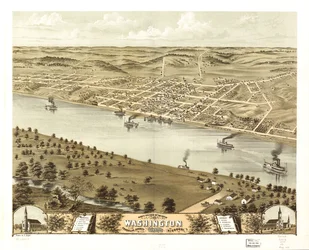 Fågelperspektiv över staden Washington, Franklin County, Missouri 1869. LOC 73693493
