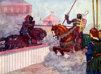 Greven red om och om igen på Edward tills hans lans splittrades i hans hand, c1270, 1905.