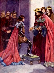 Kungen slog den svarte prinsen till riddare av Strumpebandsorden, 1348, 1905