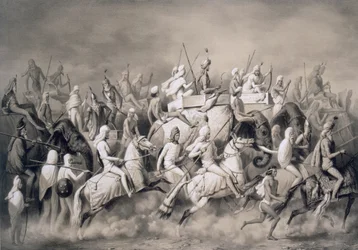 Chir Singh, Maharajah av sikherna och kung av Punjab med sitt följe på jakt nära Lahore, 1859