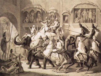 En gata i Lahore, från Voyage i Indien, graverad av Louis Henri de Rudder (1807-81) 1842 (tonad litho)
