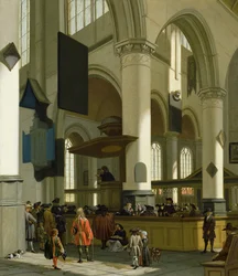 Interiør af Oude Kerk, Delft, med en prædikant swed