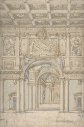 Studie av det inre av Santa Maria Maggiore i Rom., 1621-46.