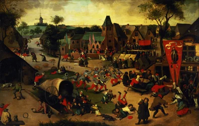 En karneval på St Georges högtidsdag i en by nära Antwerpen