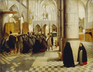 Gudstjänst. Målning av Abel Grimmer (1570-1619), olja på trä