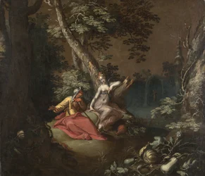 Landskap med Vertumnus och Pomona, ca 1595-1600 (olja på duk monterad ombord)