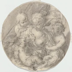 Madonnan med Kristusbarnet, med spädbarnet Johannes Döparen och ett annat barn (Caritas)