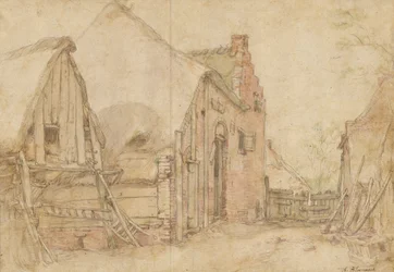 Vy över en bondgård (recto); Studie av ett träd (verso)