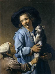 Ungdomar som leker med katten, 1620-1625
