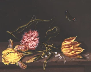 Stilleben av blommor på ett bord,