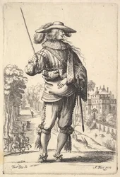 En herre med huvudet vänt åt höger i profil, klädd i plymerhatt och en ..., 1629.