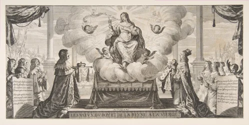 Almanach för 1639: Ludvig XIII och Anne av Österrike anförtror kungariket och prinsen un..., 1639.