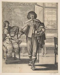 Courtier Following Edict Against Superfluity in Dress Le Courtisan suivant le..., mitten av 1600-talet.
