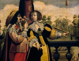 Luktsinnet, ca 1635, av Abraham Bosse (1604-1676), efter en målning ur en serie om 5 av okänd konstnär, detalj. Frankrike