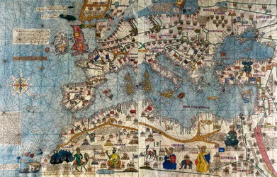 Katalansk karta över den europeiska kontinenten med Atlanten och Medelhavet
