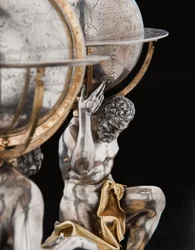 Två exceptionella jord- och himlaklot, med stöd av Hercules och Atlas, Augsburg