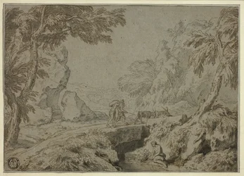 Landskap med satyr, getter och andra figurer