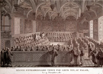 Första av den franska revolutionen: Extraordinär session som hölls av Ludvig XVI (1754-1793) på slottet i Versailles, 19 november