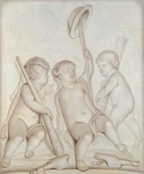 De tre keruberna (grisaille), Putti med attributen till Herkules och Merkurius, 1767
