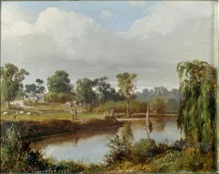 Flod med segelbåt (Australiensiska landsbygden, Melbourne-området)