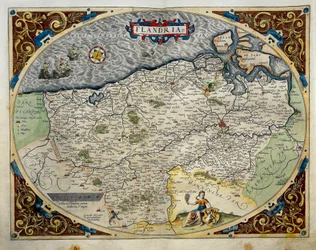 Karta över Flandern, från Theatrum Orbis Terrarum av Abraham Ortelius