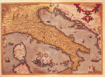 Karta över Italien från Theatrum Orbis Terrarum, av Abraham Ortelius