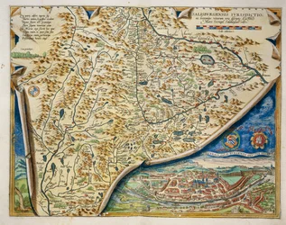 Karta över Salzburgs stift, Österrike, från Theatrum Orbis Terrarum av Abraham Ortelius