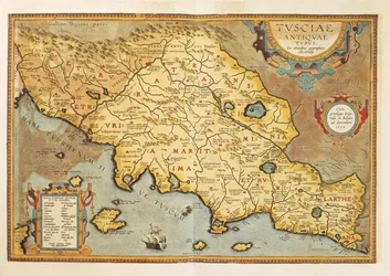 Karta över Toscana från Theatrum Orbis Terrarum av Abraham Ortelius