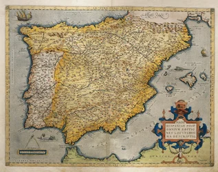 Karta över den iberiska halvön, från Theatrum Orbis Terrarum av Abraham Ortelius