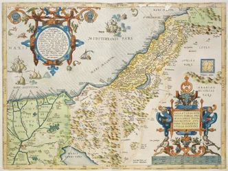 Palestina, av Abraham Ortelius, från Theatrum Orbis Terrarum, Antwerpen, tallrik