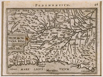 Regionerna Piemonte och Västliga Ligurien. Från Theatrum Orbis Terrarum av Abraham Ortelius