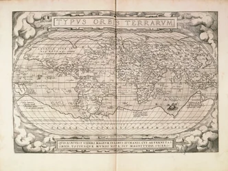 Planisphere från Theatrum Orbis Terrarum av Abraham Ortelius, tryckt i Antwerpen