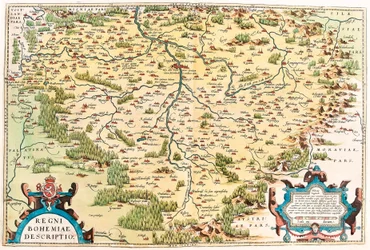 Beskrivning av kungariket Böhmen Geografisk karta över Bohemes territorium från "Theatrum Orbis Terrarum" av Abraham Ortelius (Oertel, Ortell eller Ortel