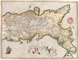Den mest exakta beskrivningen av napolitanernas regeringstid, enligt traditionen från de gamla och moderna, av Pyrrhus Ligorius auct. Geografikarta över territoriet för kungariket Neapel i Italien från "Theatrum Orbis Terrarum" av Abraham Ortelius (Oertel,