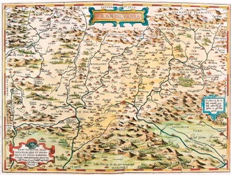 Transsylvanien Geografikarta över Transsylvaniens territorium (Transsylvanien) från "Theatrum Orbis Terrarum" av Abraham Ortelius (Oertel, Ortell eller Ortel