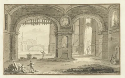 Fantiserad italiensk stadsbild med klassiska byggnader