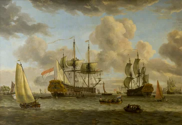 En holländsk sjöfartsscen med fartyg i mynningen av floden In, ca 1664-1708 (olja på duk)