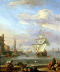 En holländsk hamn, målning av Abrahm Storck